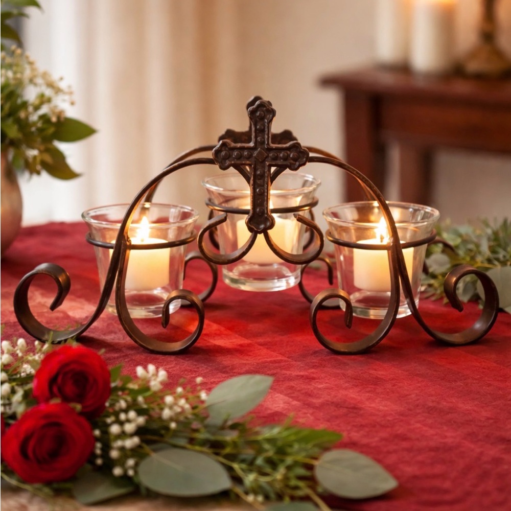 Stunning  Vintage Jeweled Cross Candelabra